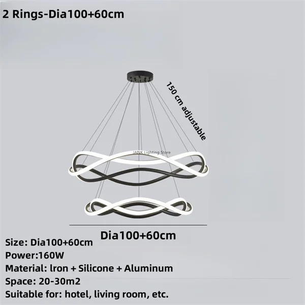 DecorBites™ Black Geometric LED Ring Chandelier for Elegant Spaces