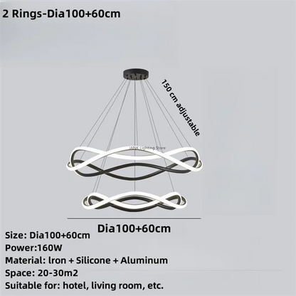 DecorBites™ Black Geometric LED Ring Chandelier for Elegant Spaces