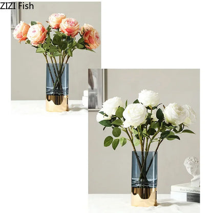 DecorBites™ Gold Glass Vase Clear Desk Decor Hydroponic Floral Arrangement Bud Flower Pot