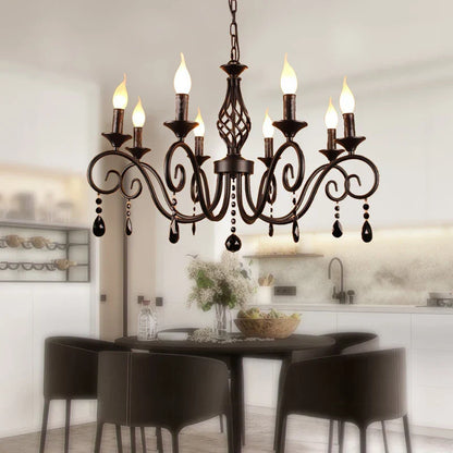 DecorBites™ Crystal Pendant Chandelier Light for Home and Bedroom - Black Iron Ceiling Lamp