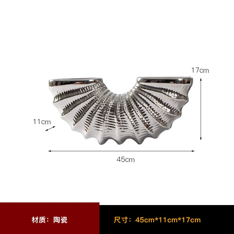 DecorBites™ Golden Shell Ceramic Vase | Geometric Design | Living Room Decoration