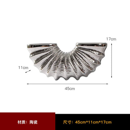 DecorBites™ Golden Shell Ceramic Vase | Geometric Design | Living Room Decoration