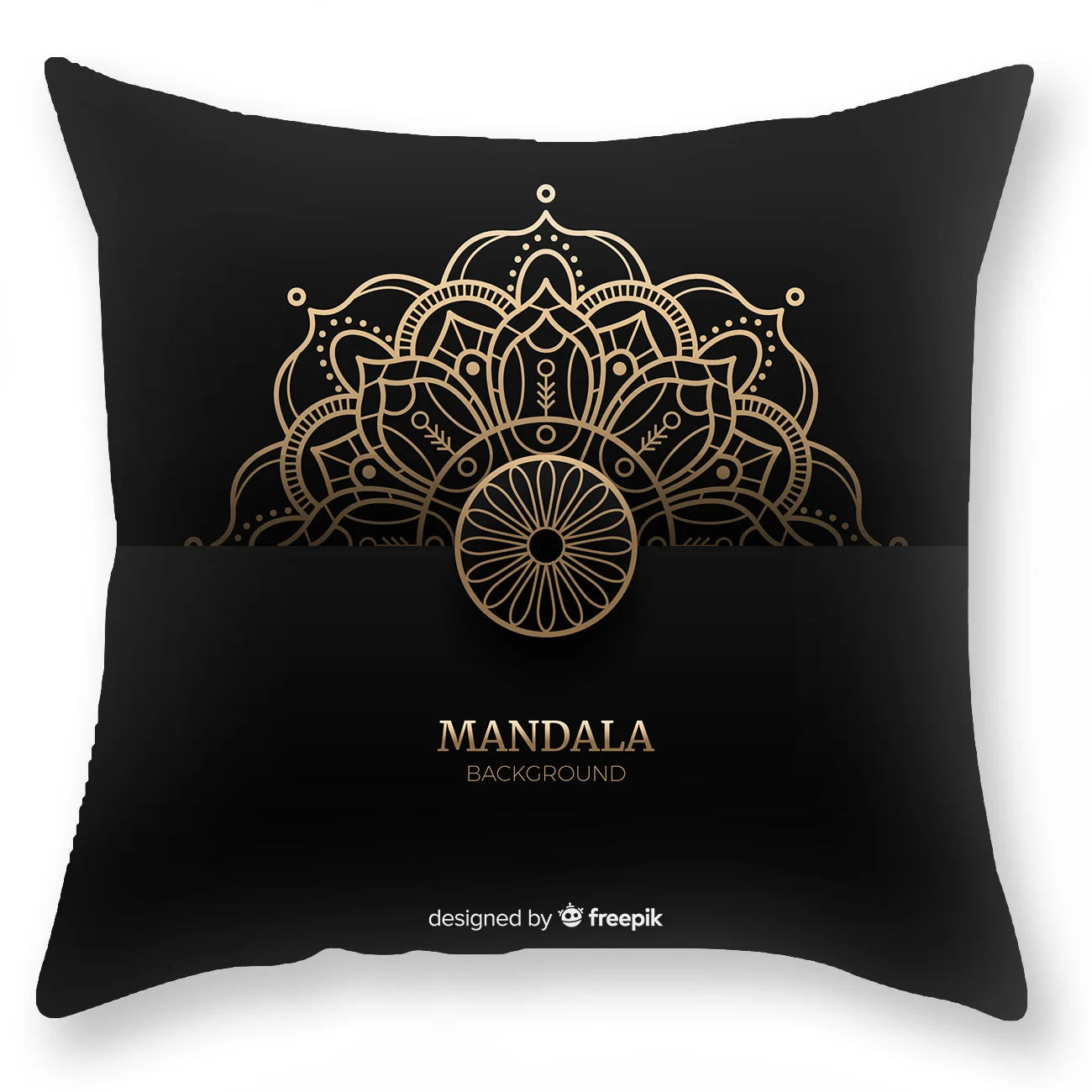 غطاء وسادة DecorBites™ الفاخر المطبوع عليه ماندالا باللون الأسود الذهبي §