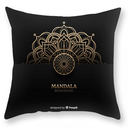 غطاء وسادة DecorBites™ الفاخر المطبوع عليه ماندالا باللون الأسود الذهبي §