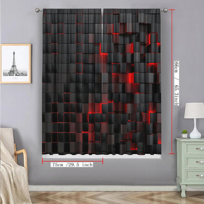 Decobites Red Rod Pocket Curtains for Home Decoration, Kitchen, Coffee Shop, Living Room