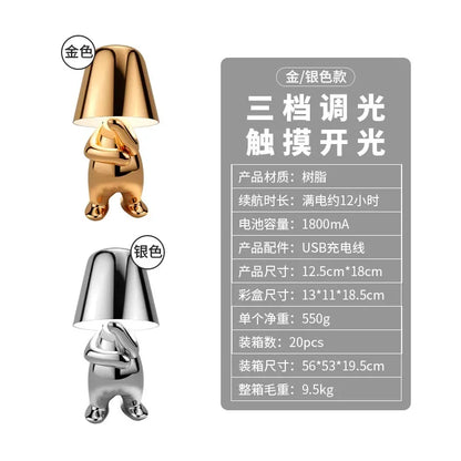 DecorBites™ LED Golden Boy Table Lamp | Rechargeable Resin Night Light for Bedroom Decor