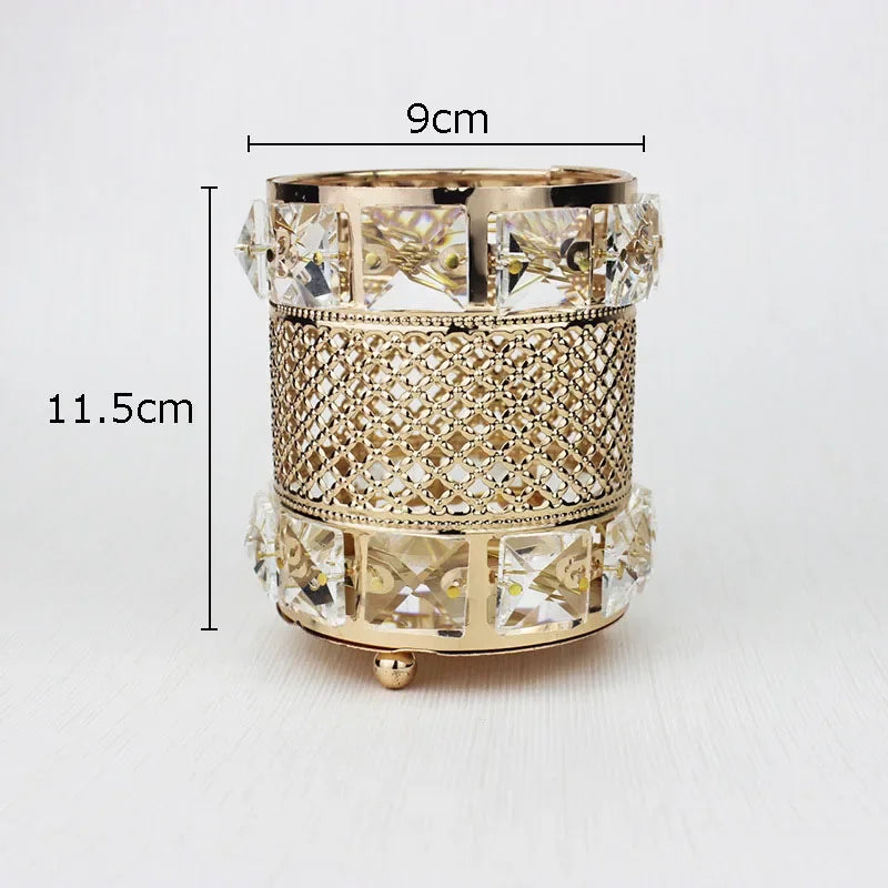 Tarro de cristal hueco chapado en oro DecorBites™: Elegante soporte para brochas de maquillaje y bolígrafos