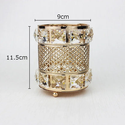 Tarro de cristal hueco chapado en oro DecorBites™: Elegante soporte para brochas de maquillaje y bolígrafos