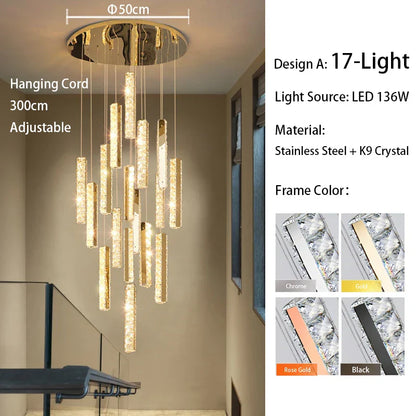 DecorBites™ Large Crystal Luxury Chandelier for Living Room Dining Hall Stair Suspension