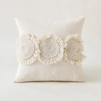 DecorBites™ Ivory Cushion Cover with Pompom Tassels - Home Decor for Living Room Sofa Booth