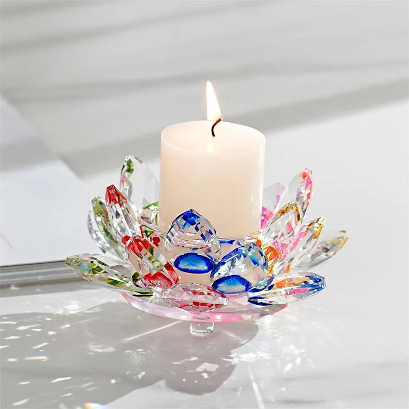 DecorBites™ Crystal Lotus Candle Holder Aromatherapy Base Candelabros