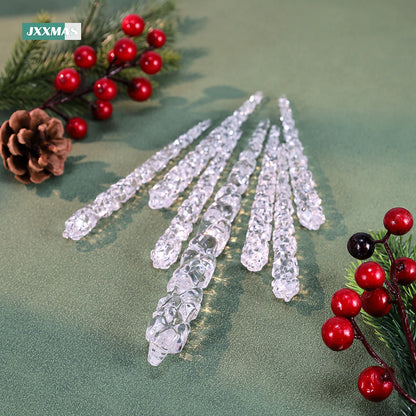 10pcs Christmas Decoration Acrylic Icicle Pendants Clear Simulation Ice Xmas Tree Hanging Ornaments Winter New Year Noel Navidad