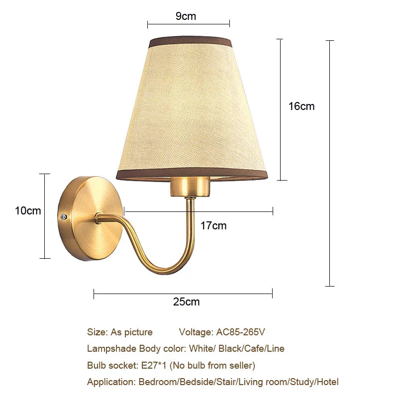 Gold Fabric Wall Lamp Vintage-Inspired Linen