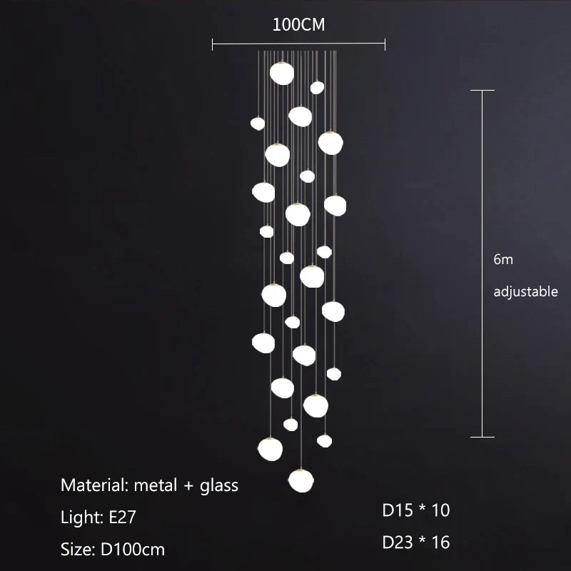 DecorBites™ Gregg Glass Suspension Light - White LED Cobblestone Pendant for Villa Staircase & Shop