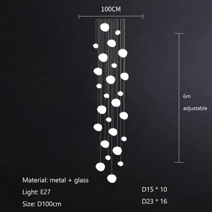 DecorBites™ Gregg Glass Suspension Light - White LED Cobblestone Pendant for Villa Staircase & Shop