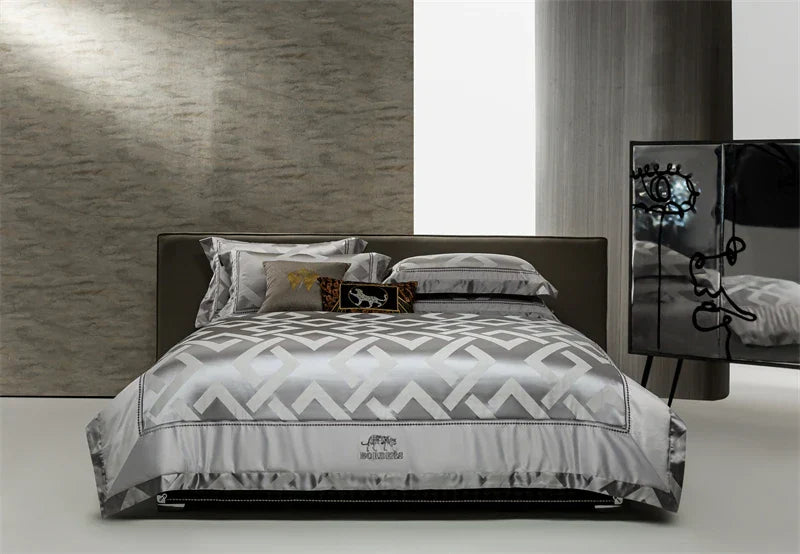 DecorBites™ American Jacquard Brocade & Egyptian Cotton Embroidered Bedding Set with Pillowcase