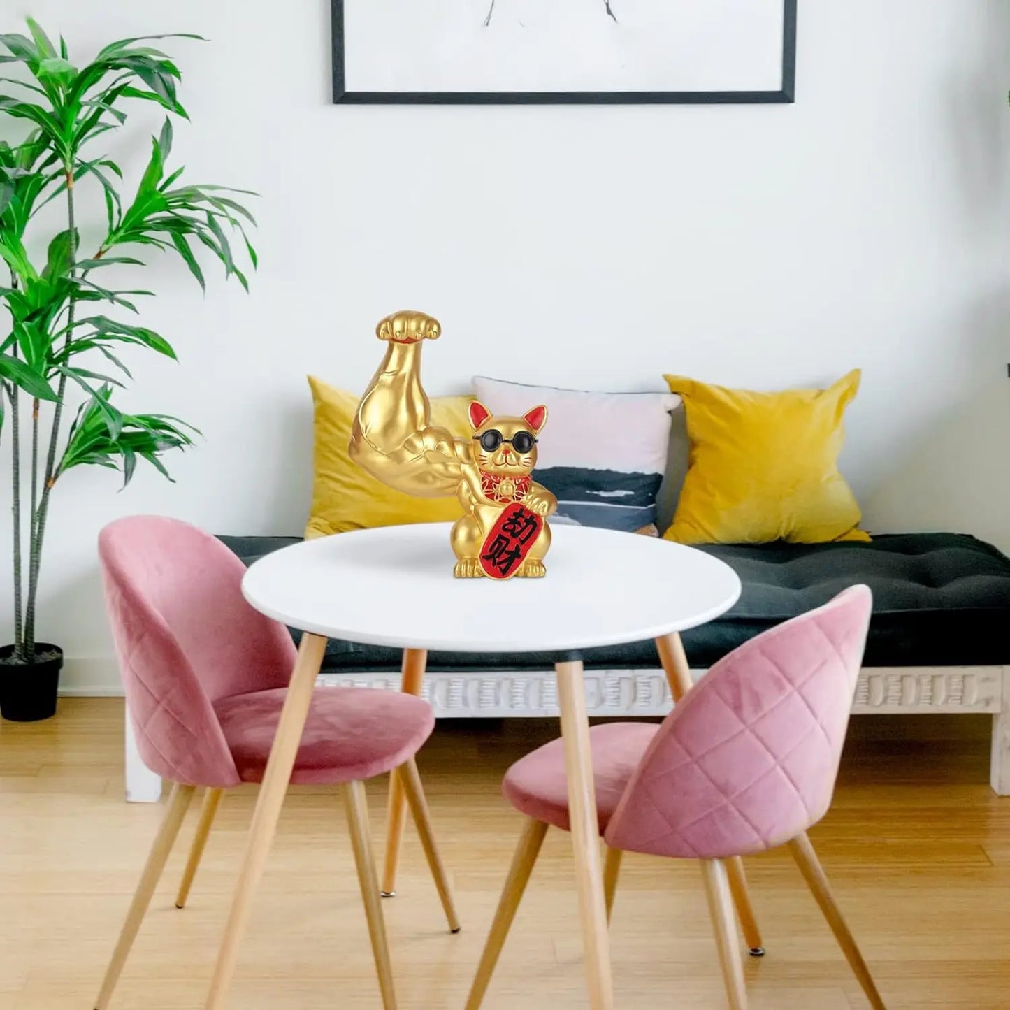 DecorBites™ Large Muscle Arm Fortune Cat Resin Sculpture Home Decor Statue