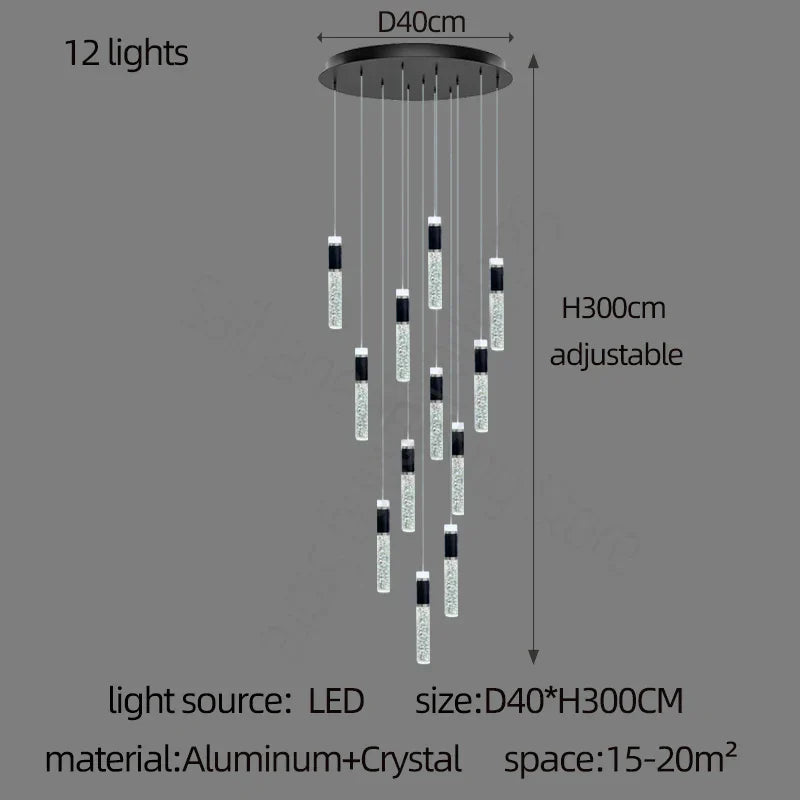 DecorBites™ Cylindrical Crystal Chandelier: Modern Villa Living Room Lamp for Stylish Interiors.