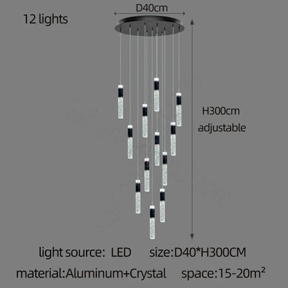 DecorBites™ Cylindrical Crystal Chandelier: Modern Villa Living Room Lamp for Stylish Interiors.