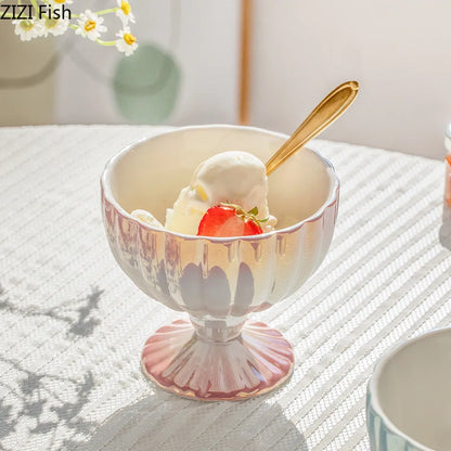 DecorBites™ Gradient Gloss Ceramic Dessert Bowl Goblet Jewelry Tray Decor Snack Storage Container