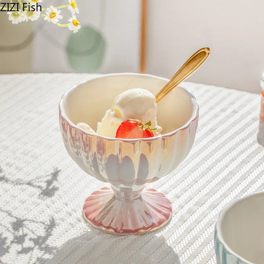 DecorBites™ Gradient Gloss Ceramic Dessert Bowl Goblet Jewelry Tray Decor Snack Storage Container