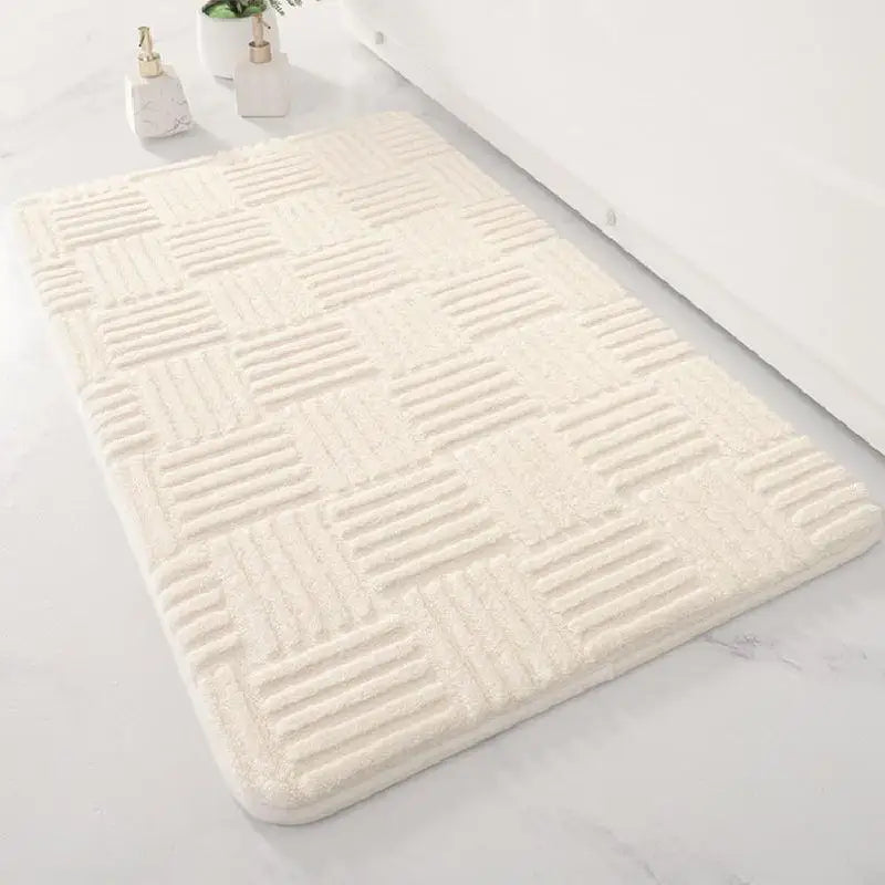 DecorBites™ Cotton Velvet Striped Floor Mat: Soft & Non-Slip Bathroom Carpet