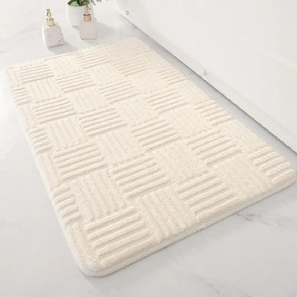 DecorBites™ Cotton Velvet Striped Floor Mat: Soft & Non-Slip Bathroom Carpet