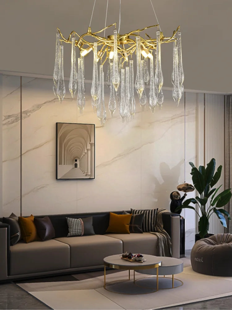 DecorBites™ Large Droplet Crystal Chandelier: Modern Bedroom & Restaurant Pendent Lamp