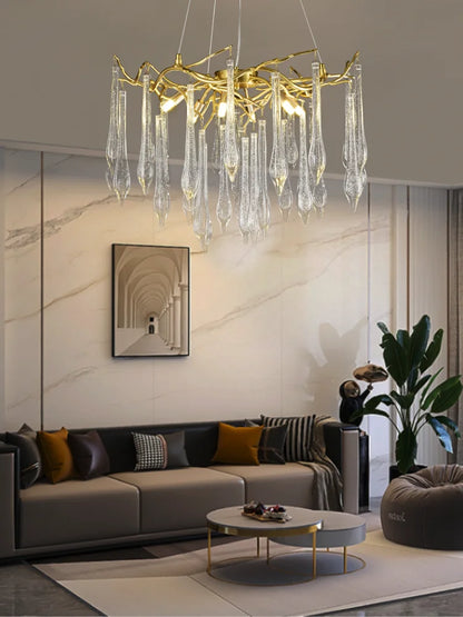 DecorBites™ Large Droplet Crystal Chandelier: Modern Bedroom & Restaurant Pendent Lamp