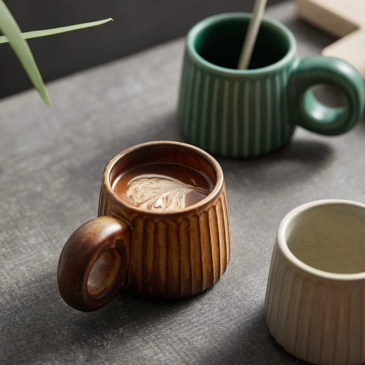 DecorBites™ Handmade Nordic Ceramic Mug with Ring Handle - Retro Style