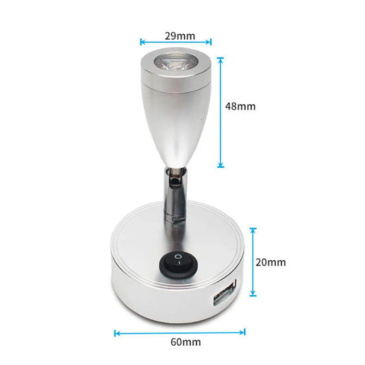 DecorBites™ 12V LED Spotlight with USB Charger for Camper Van Trailer Bed Reading Light