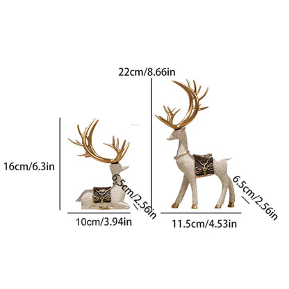 DecorBites™ Deer Figurine Set | Resin Elk Reindeer Sculpture for Christmas Decoration