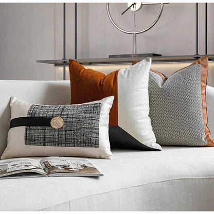 DecorBites™ Luxe Flannelette Leather Patchwork Cushion Covers for Modern Home Decor