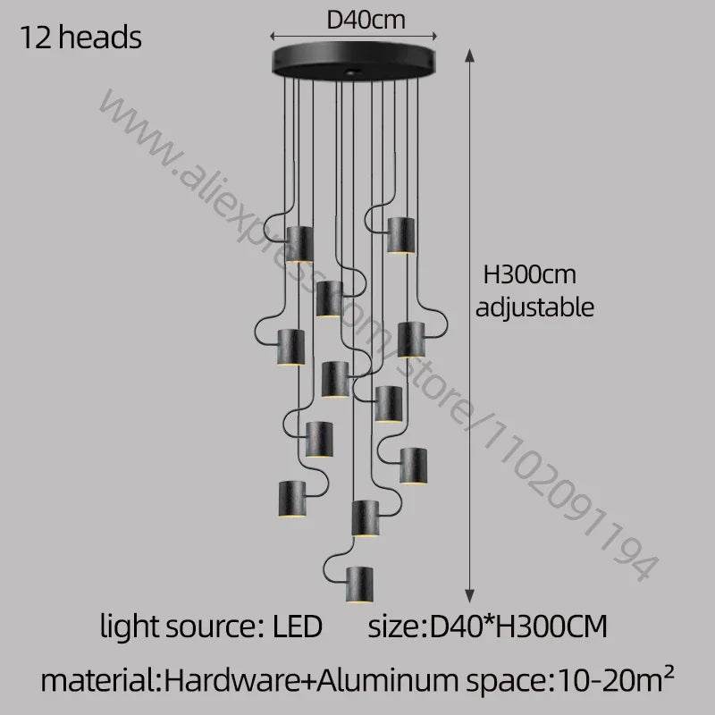 DecorBites™ LED Staircase Chandelier: Adjustable Modern Living Room Lighting for Villa Decoration