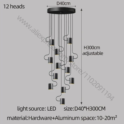 DecorBites™ LED Staircase Chandelier: Adjustable Modern Living Room Lighting for Villa Decoration