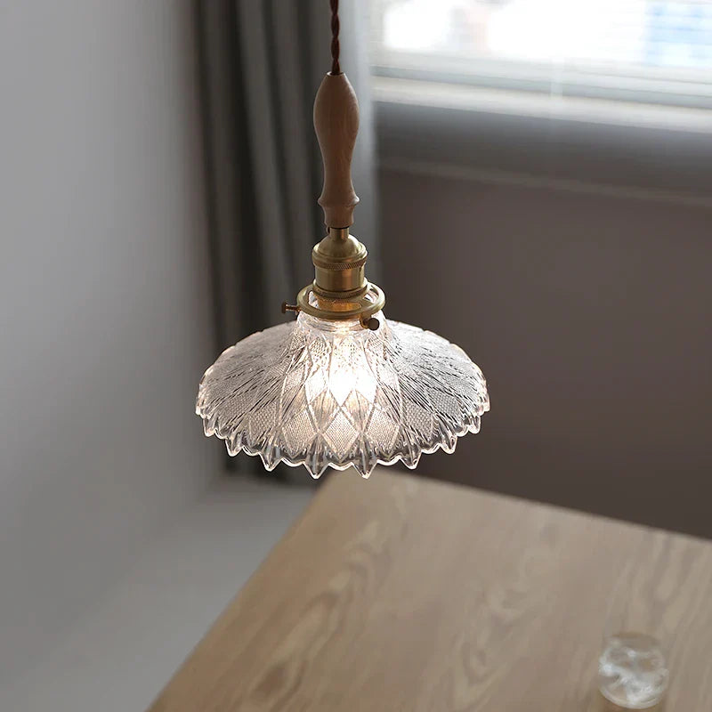 DecorBites™ Glass LED Pendant Lamp with Wood Handle - Modern Nordic Hanging Light