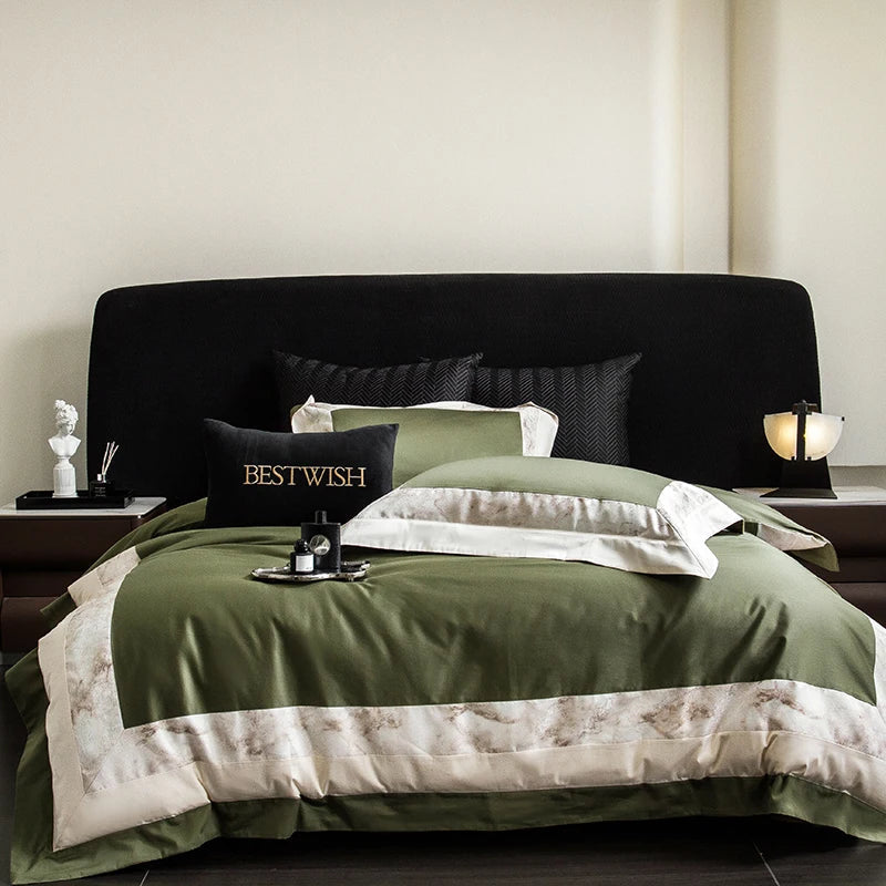Conjunto de Ropa de Cama de Algodón Egipcio Luxe™ Decorbites - Cubrecama de Tamaño Queen King Sábana Plana Fundas de Almohada