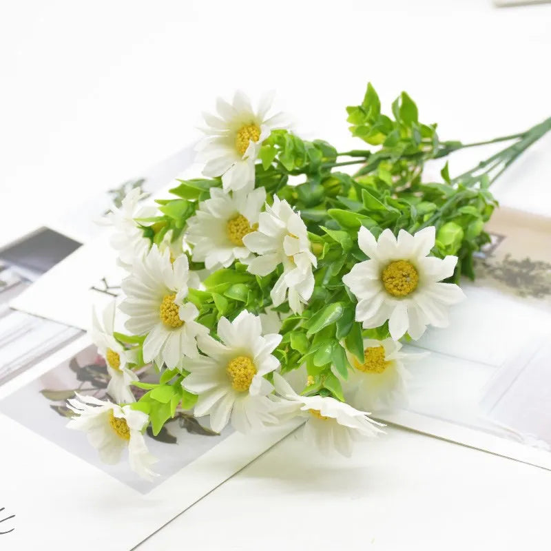 DecorBites™ Daisy Bouquet Green Plant Synthetic Flowers Set for Home Decor & Weddings