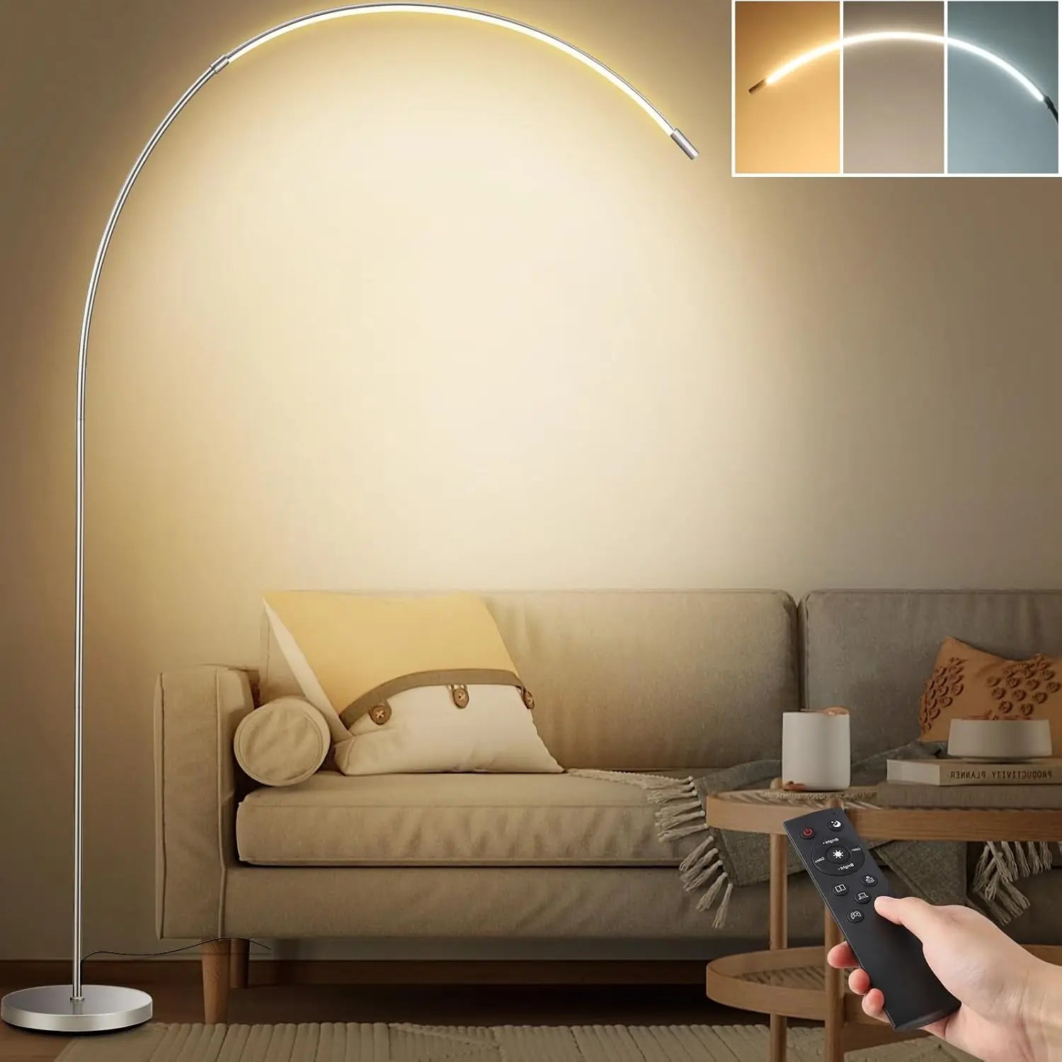 Silver LED Arc Floor Lamp