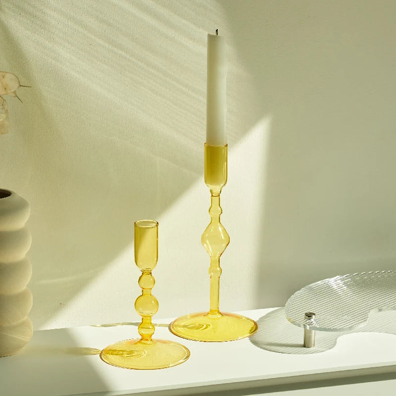 Slim Glass Candlestick Holder Set