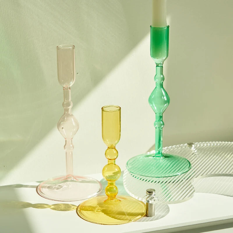 Slim Glass Candlestick Holder Set