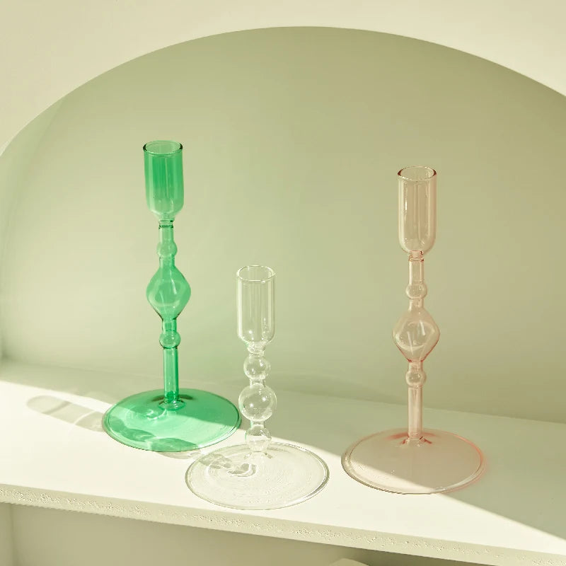 Slim Glass Candlestick Holder Set