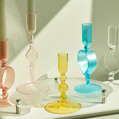 Slim Glass Candlestick Holder Set