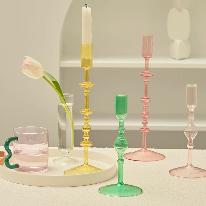 Slim Glass Candlestick Holder Set