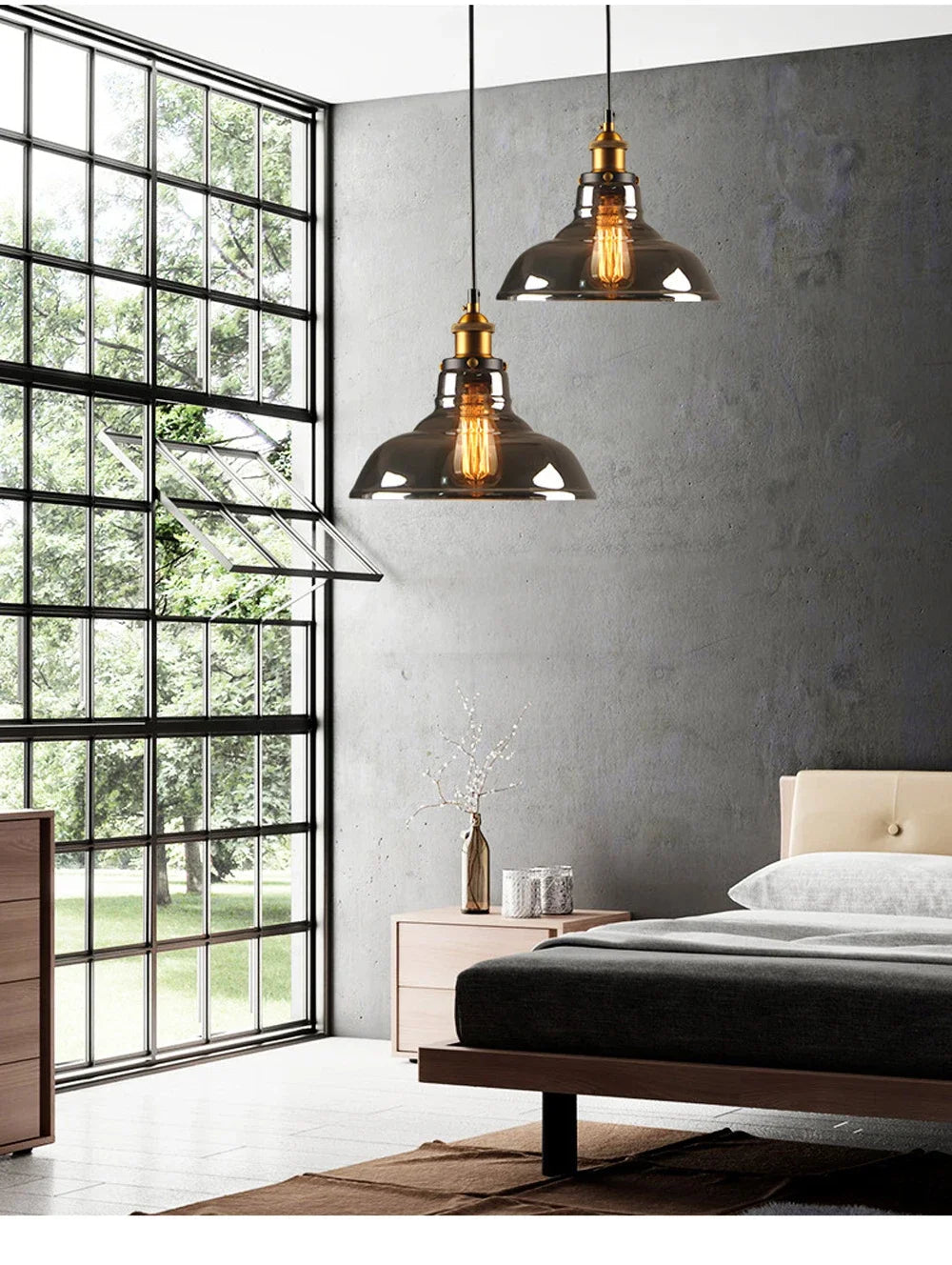 Smokey Grey Glass Pendant Light