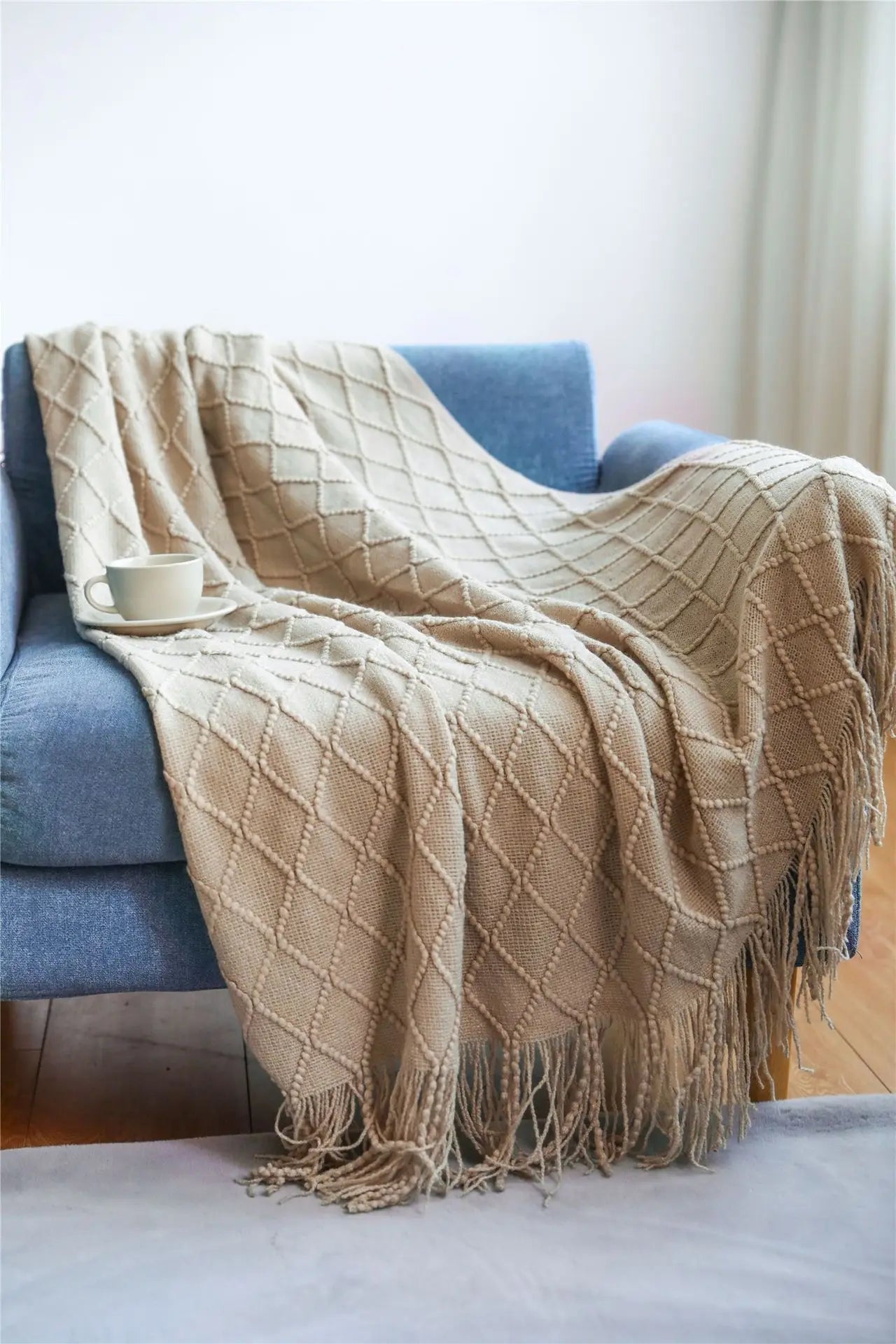 Soft Green Knitted Throw Blanket