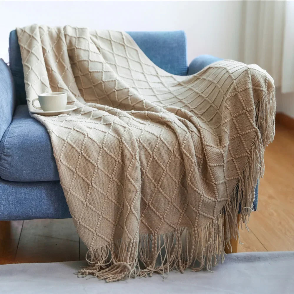 Soft Green Knitted Throw Blanket