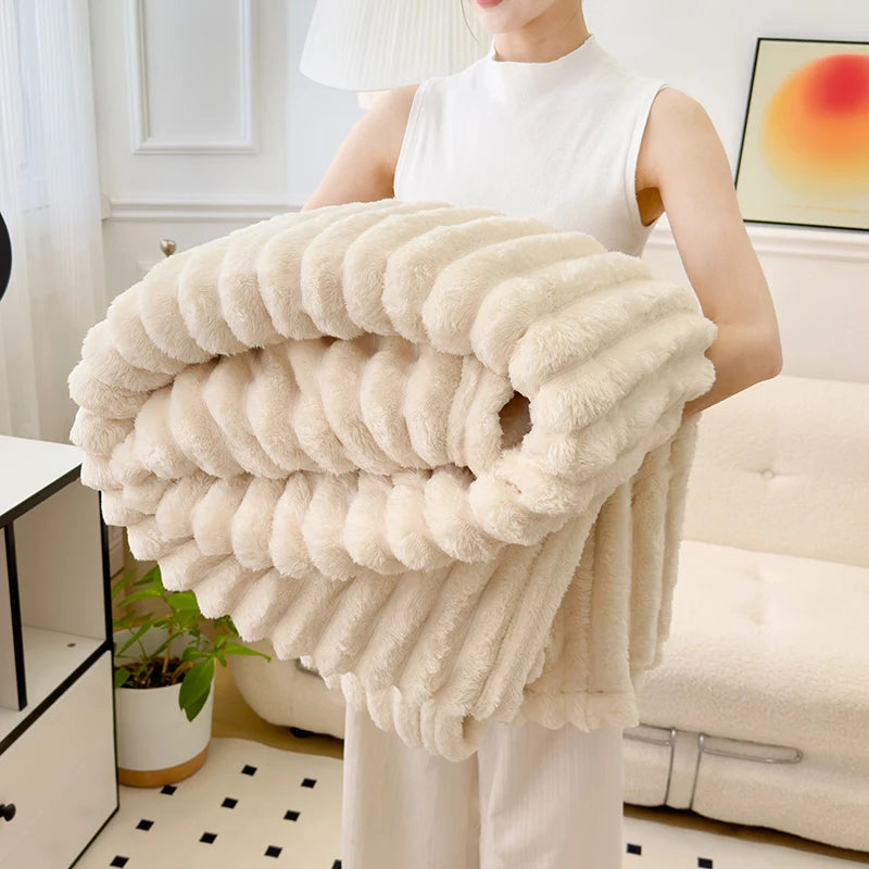 Soft Striped Plush Throw Blanket