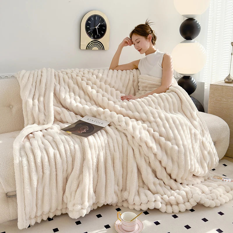 Soft Striped Plush Throw Blanket