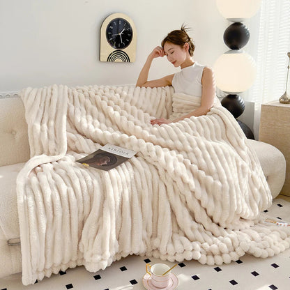 Soft Striped Plush Throw Blanket